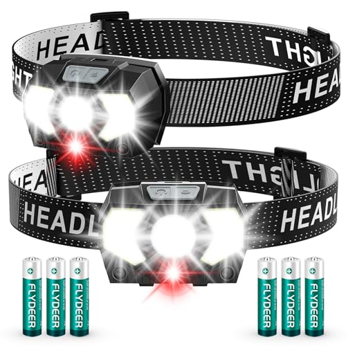 Eirnvop Headlamp 2 Pack,1500 Lumen Bright LED Head Lamp with 7 Modes, Head Lights for Forehead with Red Light, IPX5 Waterproof Head Light for Adults and Kids Camping Running, 6AAA Batteries Included