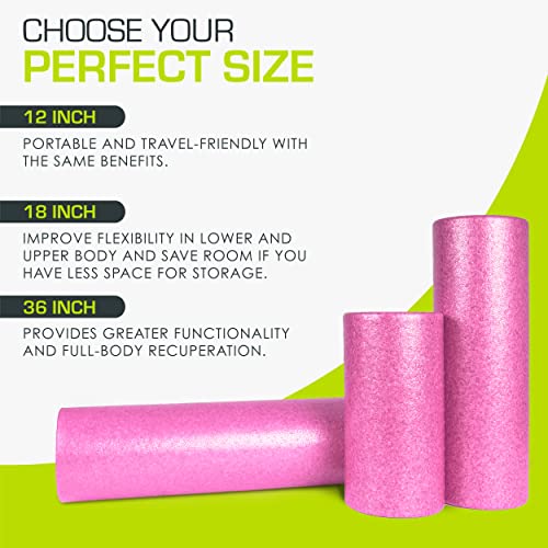 ProsourceFit High Density Foam Rollers 12 - inches long, Firm Full Body Athletic Massager for Back Stretching, Yoga, Pilates, Post Workout Trigger Point Release, Pink