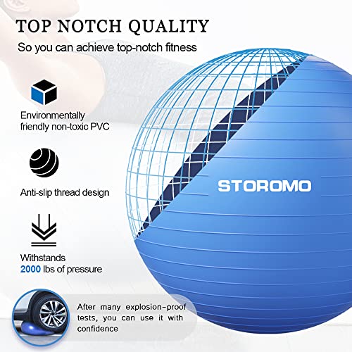 STOROMO Exercise Ball,Yoga Ball(Free Exercise Tutorial)，Extra Thick Non-Slip,Holds 2500 lbs, Workout Ball for Pregnancy Birthing and Balance Stability (Blue, 55cm/21.6in)