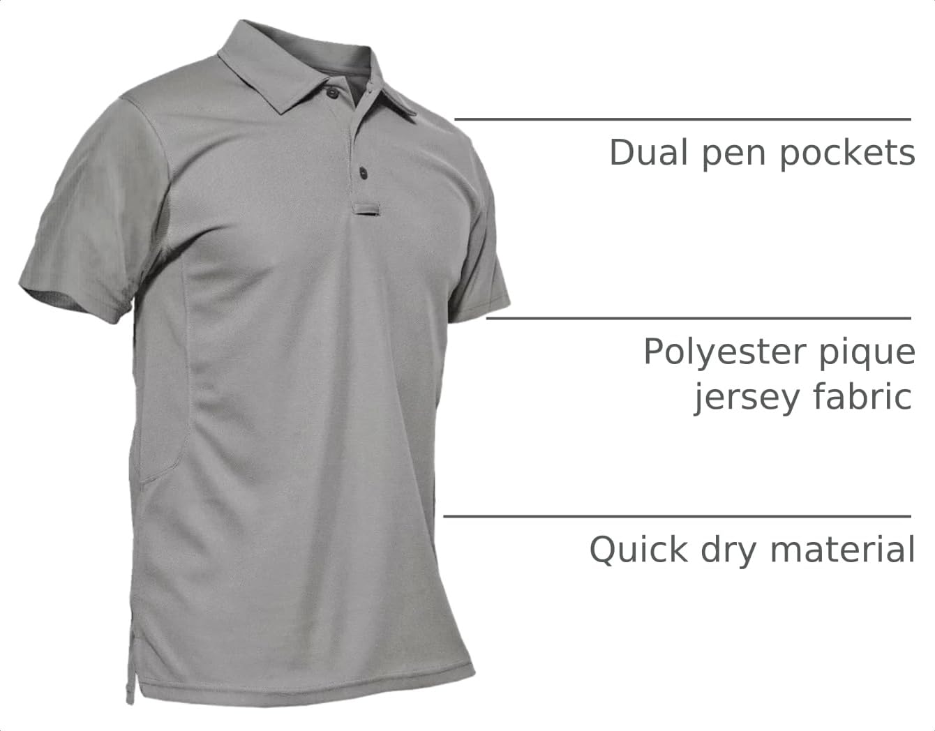 MAGCOMSEN Work Shirts for Men Golf Shirts Fishing Shirts Casual Shirts Quick Dry Shirts Golf Polo Shirts Light Grey XL