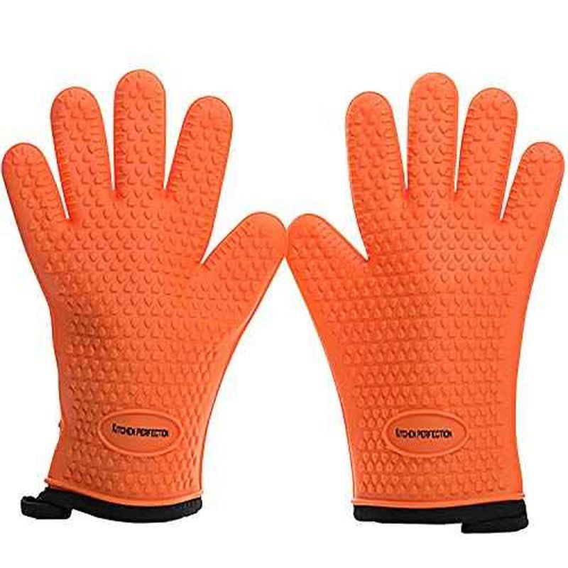 KITCHEN PERFECTION Silicone Smoker Oven Gloves -Extreme Heat Resistant BBQ Gloves -Handle Hot Food Right on Your Smoker Grill Fryer & Pit | Waterproof Oven Mitts |Superior Value Set+3 Bonuses
