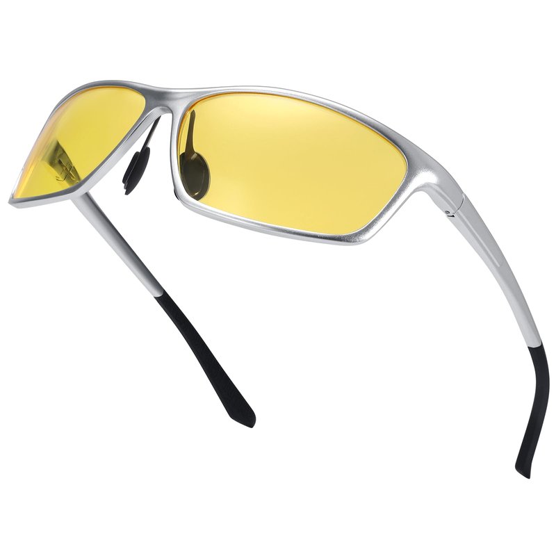 Dollger Night Glasses for Driving HD Polarized UV400 Protection Around Sunglasses Ultra light Al-Mg Goggles Anti Glare Yellow Tinted Sunglasses for Men & Women