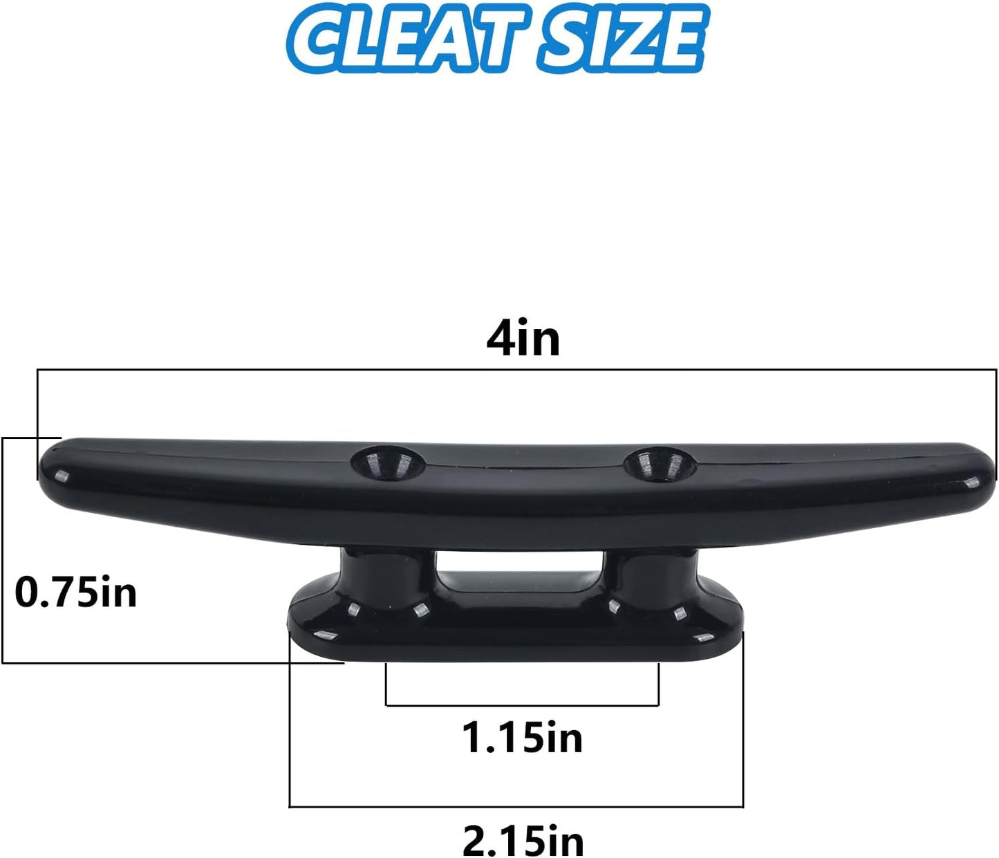 Boat Dock Cleats - Black Nylon Tie Down Cleats with Hardware | 4", 5", 6", 8" Sizes (4 or 6 Pack)