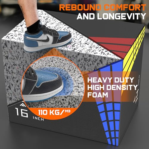 GIKPAL 3-in-1 Adjustable Plyo Box,Plyometric Jump Box with Heavy Duty High Density Foam Core and Anti-Slip Surface,Multiple Sizes,Perfect Box Jumps for Home Gym Fitness Enthusiasts,Up to 440lb Capacity (14"×16"×20"(21LB))