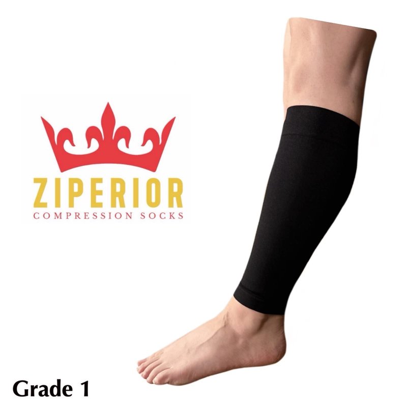 Ziperior 15-20 mmHg Compression Shin Calf No Foot Inside Leg Zipper Sleeves (Black, Small-Medium)
