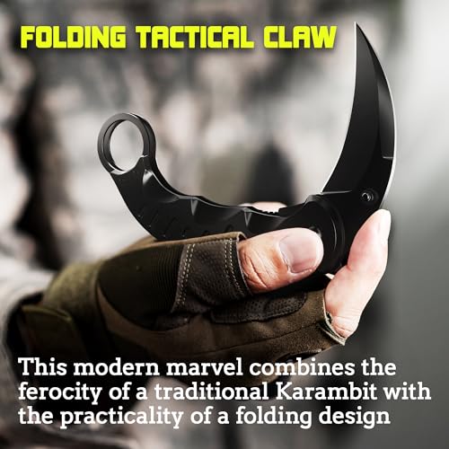 Spring Assisted Karambit Knife - Tactical Karambit Folding Knife - Pocket & Folding Knife - Military Sharp Tiger Claw Knives - Best Combat for Hunting Camping EDC for Men - Birthday Mens Gifts X-42