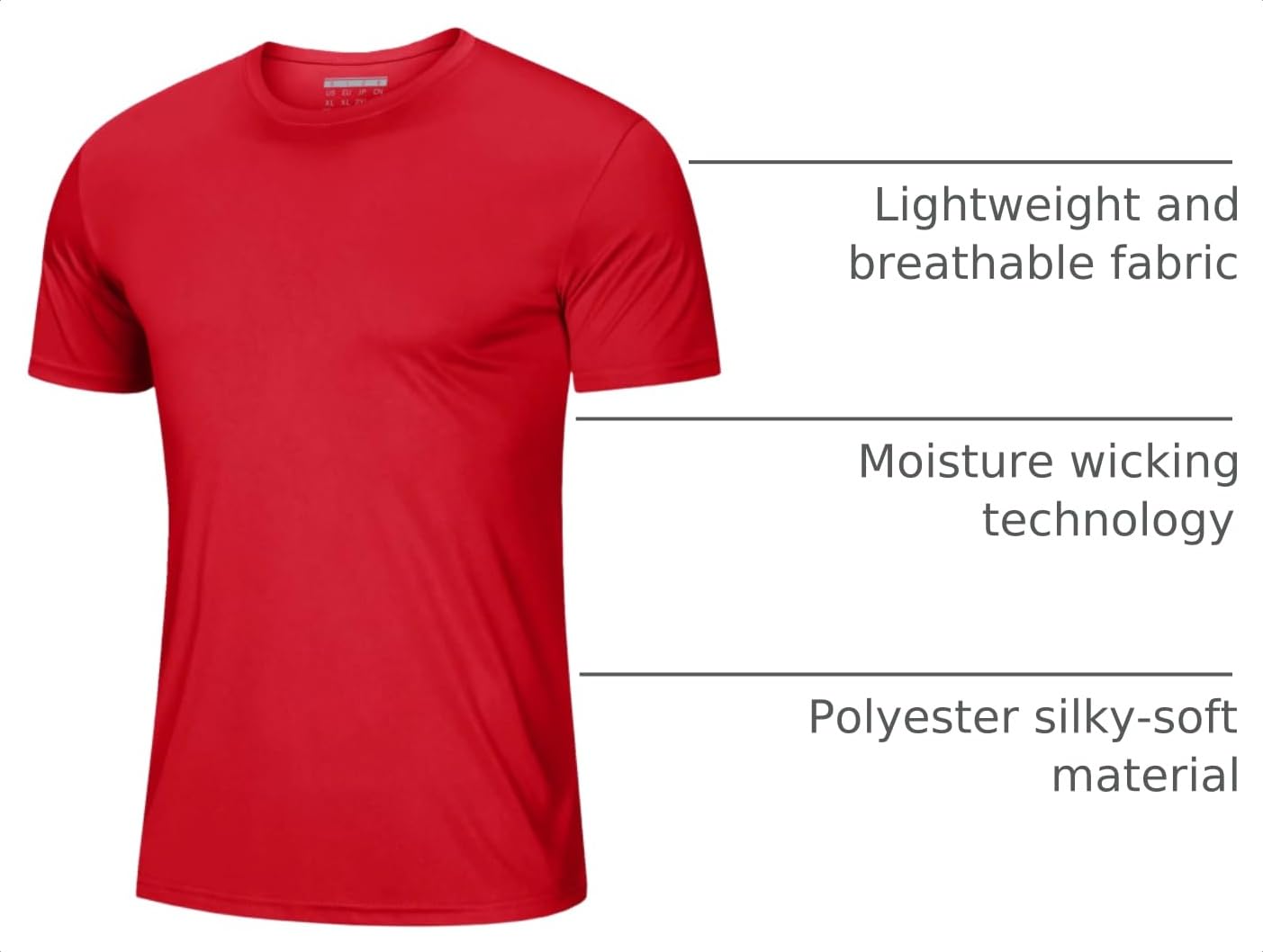 Athletic T-Shirts for Men Soccer Shirts Quick Dry Top Tee Rash Guards Running Shirt Dry Fit Lightweight Sun Shirts Gym Active T-Shirt