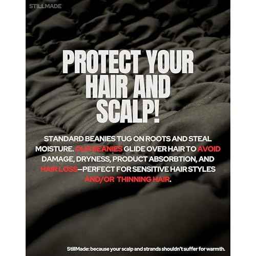 Padded Silk-Satin-Lined Beanie ? Prevents Breakage & Frizz, Reduces Scalp Irritation, All-Day Wear & Hair Friendly, Warm Acrylic Knit Winter Hat for Woman & Men ? Cuffed Style Black