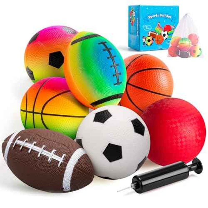 EVERICH Balls for Toddlers 1-3, 7 Pcs 5" Playground Balls for Kids, Soft Rubber Small Sports Ball Set with Football, Basketball, Soccer, Indoor Outdoor Toddler Toys Games Birthday Gifts for Boys Girls
