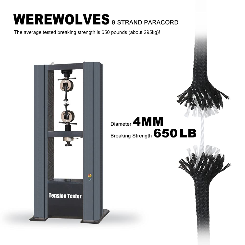 WEREWOLVES 650lb Paracord/Parachute Cord, 9 Strand Paracord Rope