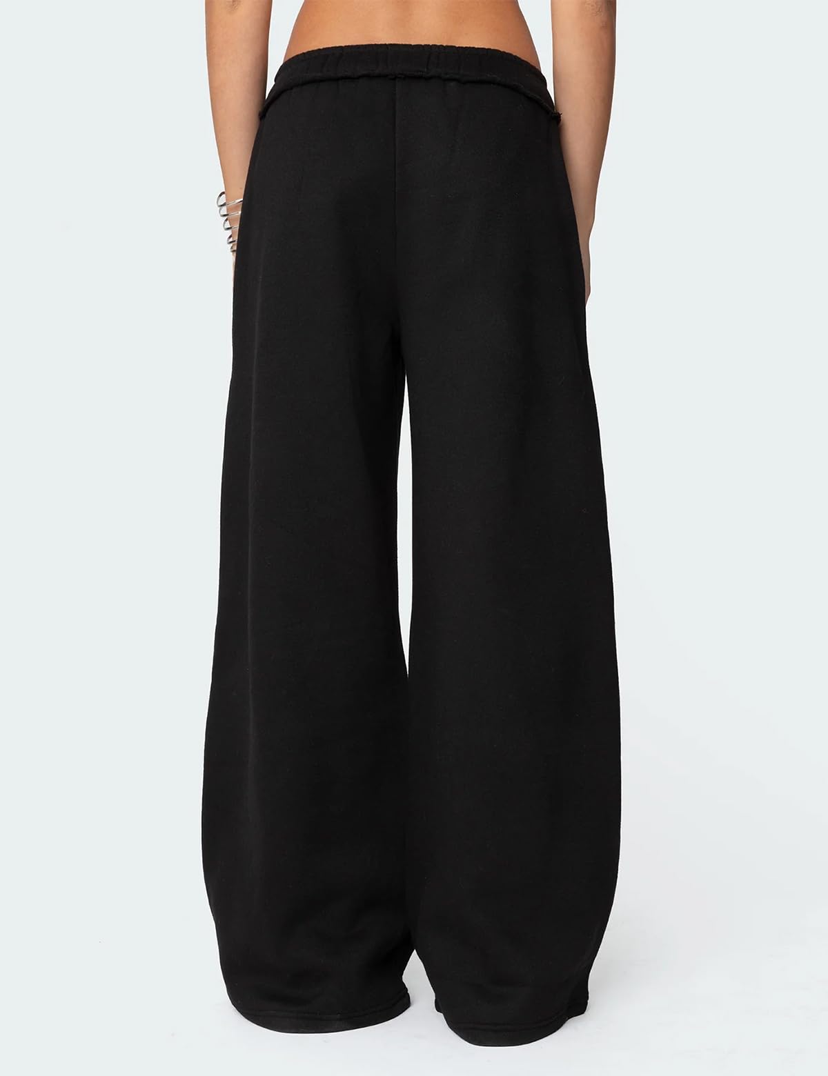 HeSaYep Womens Fleece Lined Sweatpants Wide Leg Baggy Thermal Lounge Pants Raw Hem Elastic Waist Oversized Sweat Pants,Black M