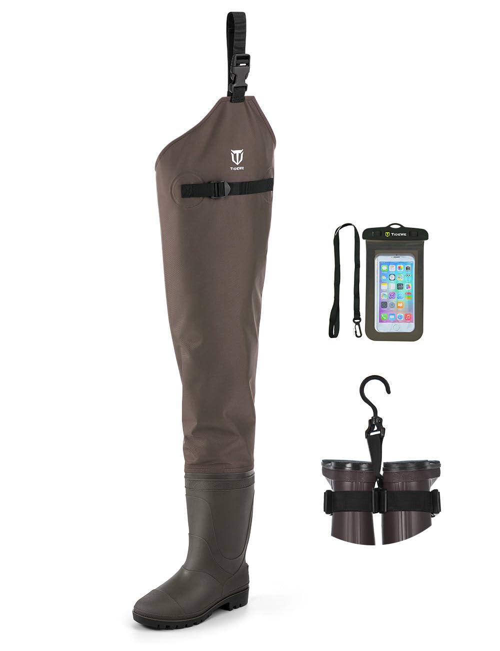 TIDEWE Hip Wader, Lightweight Hip Boot for Men and Women, 2-Ply PVC/Nylon Fishing Hip Wader Brown Size 11