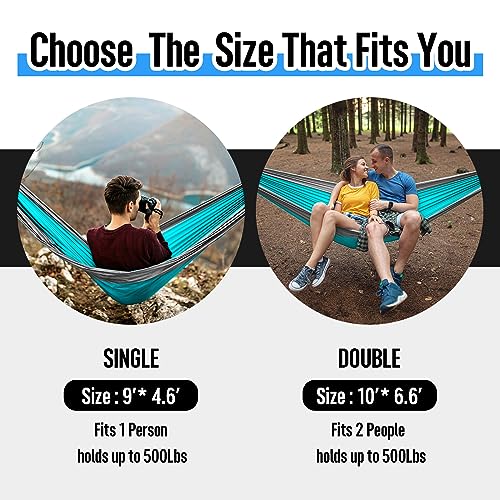 Camping Hammock Double & Single Portable Hammock with Tree Straps, Lightweight Nylon Parachute Hammocks Camping Accessories Gear for Indoor Outdoor Backpacking, Travel, Hiking, Beach