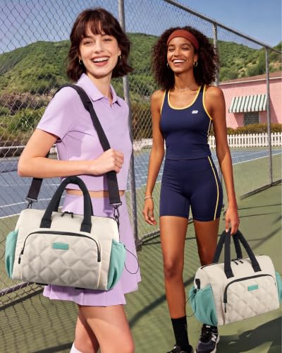LOVEVOOK Medium Gym Bag with Large Water Bottle Pocket - Green & White