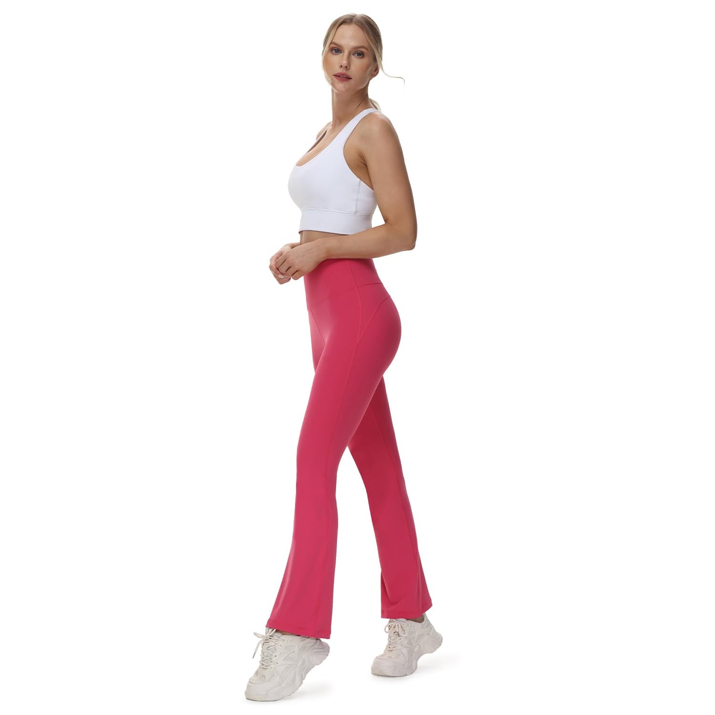 Rosemmetti Women's Bootcut Yoga Pants,High Waisted Flare Pants,Tummy Control Yoga Pants for Workout hotpink-XXL