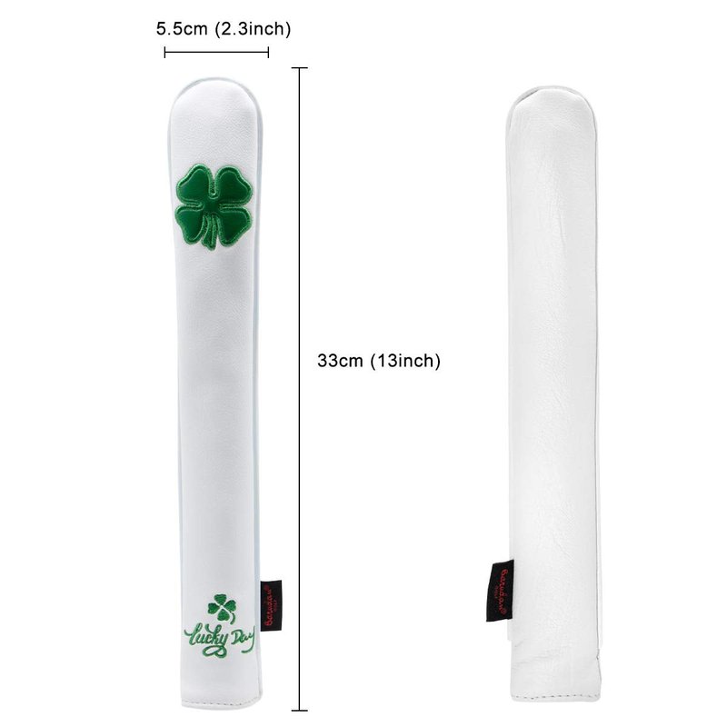 Golf Alignment Stick Cover Premium Leather Perfect for Alignment Sticks Classic USA Design Holder Golf Club Protector Holds 2 Sticks (White-Luck Clover)