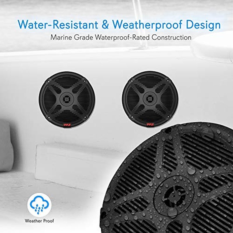 Pyle 6.5 Inch Marine Speakers - Coaxial 2-Way Waterproof Component Speaker Pair | Audio Stereo Sound System with Wireless RF Streaming Support | 6.5" In., 600 Watt - Pyle PLMRF65SB