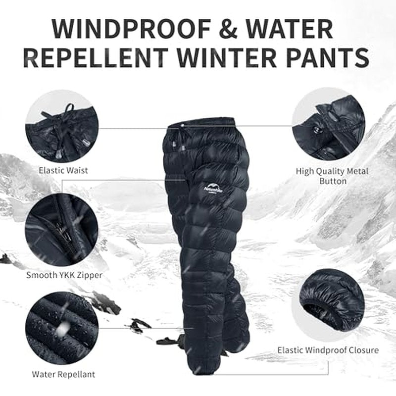 Naturehike Down Pants,Men's Women's Puffy Pants,Winter Warm Outdoor Men Women Ski Snow Pants,Camping Hiking Pants
