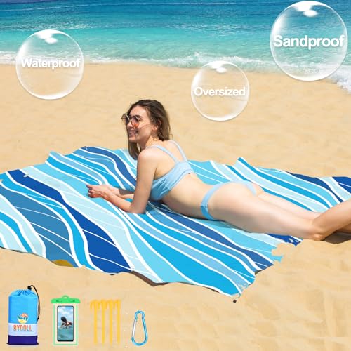 BYDOLL Beach Blanket 78''×81'' 1-5 Adults Oversized Lightweight Waterproof Sandproof Beach Blanket Large Picnic Mat Beach Blanket for Beach Travel Camping Hiking Picnic