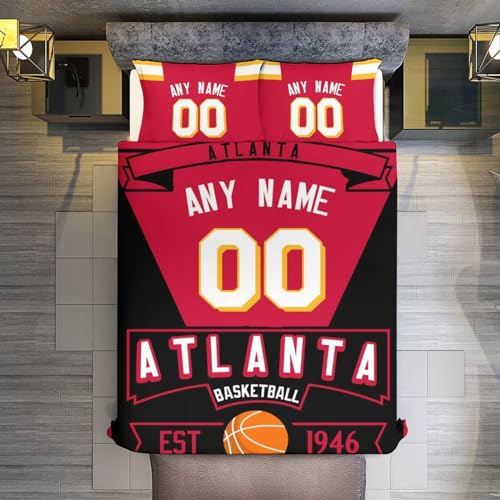 Custom Basketball Comforter Set,3 Piece(1 Comforter+2 Pillowcase)Comforter Set,Quilt Bedding Set for Basketball Fans,Personalized Name Number,Soft and Lightweight,Sports Basketball Bedroom Decor