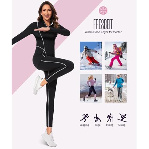 Thermal Underwear for Women,Long Johns Fleece Lined Thermal Base Layer Zip Up Thermals Top and Bottom Set