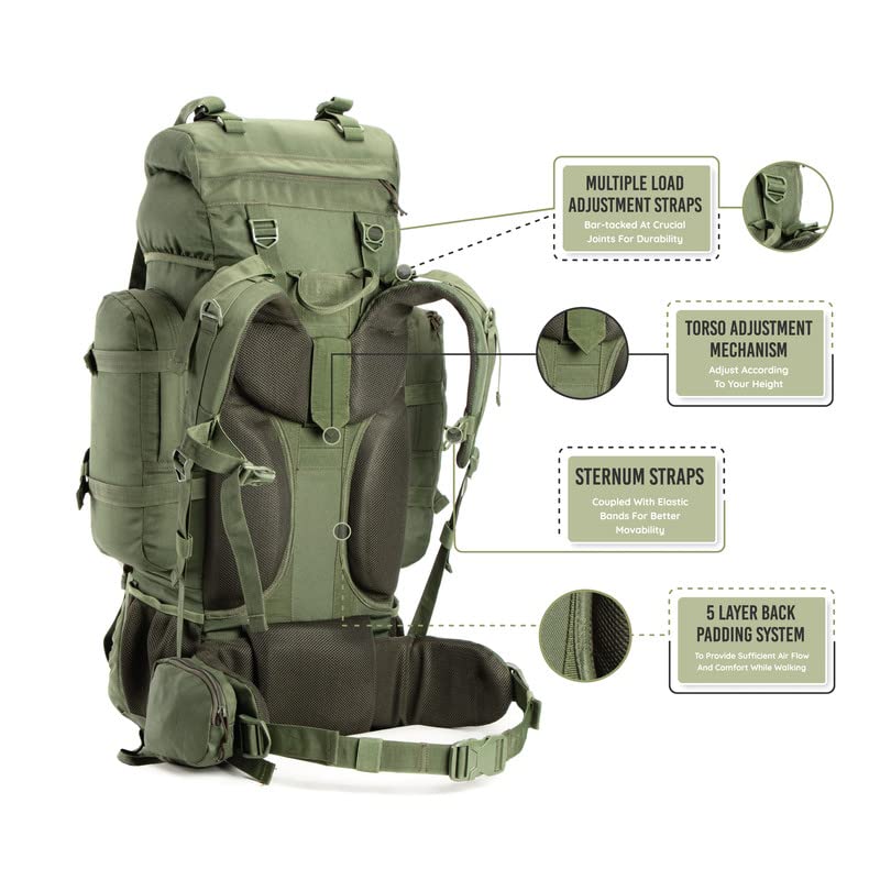 TriPole Colonel 80 litres Internal Frame Rucksack + Detachable Day Pack, Rain Cover, Army Green