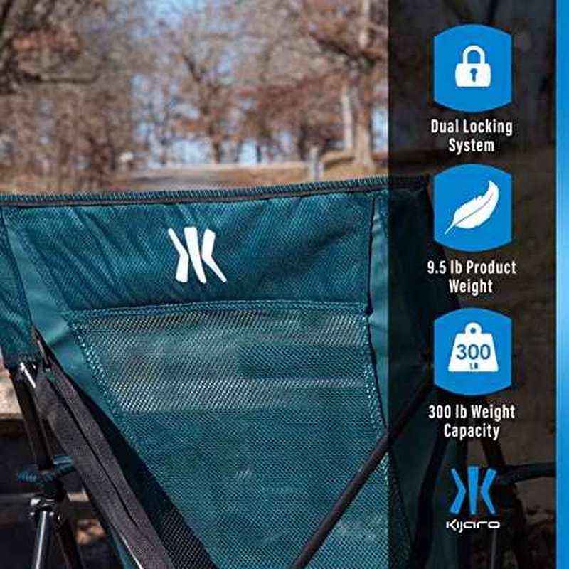Kijaro Dual Lock Folding Camp Chair - Versatile Sports Chair With Locks Position for Outdoors - Cayman Blue Iguana