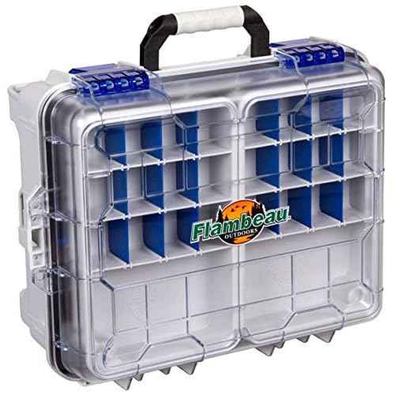 Flambeau Outdoors 3000WPBC Tackle Box - HD Waterproof Tackle Satchel System, Includes 2 Removable WP3012 Ultimate Waterproof Tuff Tainers, Floating Satchel, Fishing Tackle and Gear Storage, Gray/Clear