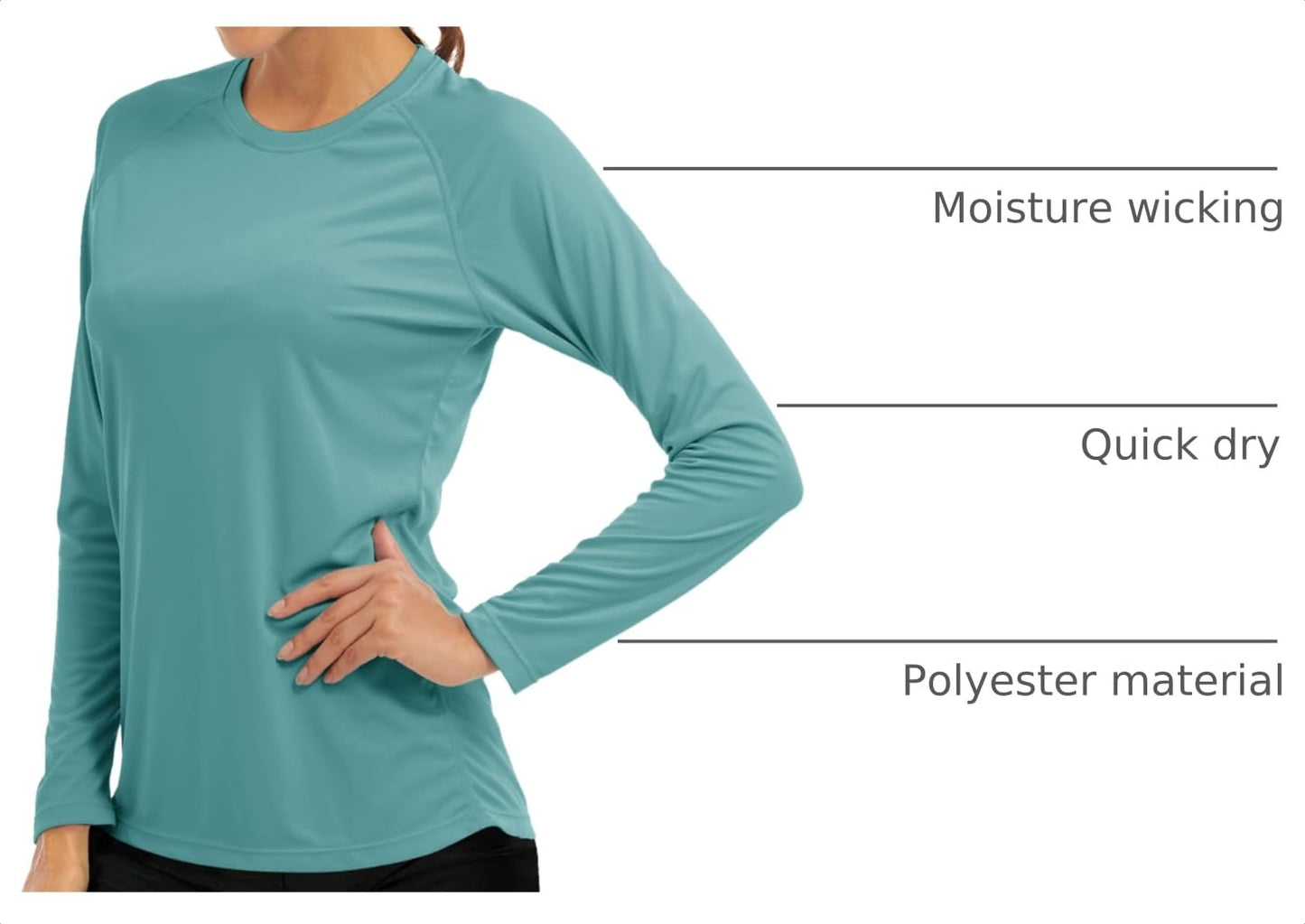 MAGCOMSEN UV Shirts for Women Long Sleeve Rash Guard Running UPF 50+ Sun Protection T Shirts Workout Fishing Yoga Tops Grey Green