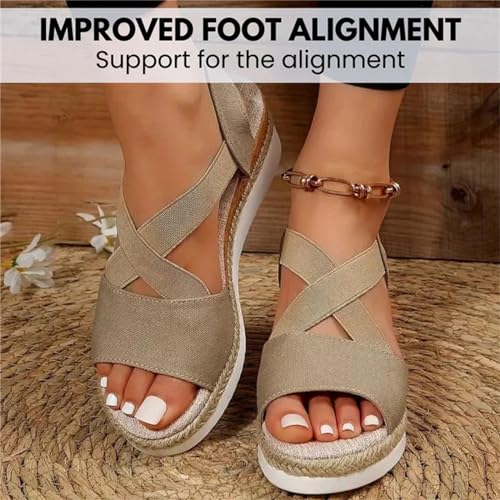 Sikrit OrthoStella Ergonomic Pain-Relieving Sandals for Women, Womens Width Sandals Flat Wedge Heel Hollow Beach Sandals (beige,38)