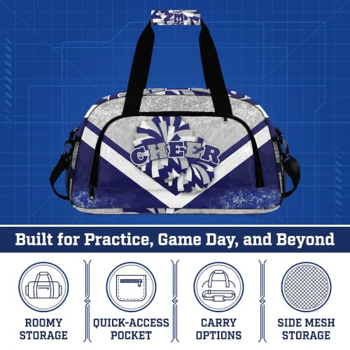 YYTBOD Cheerleader Duffel Bag Set with Makeup Bag & Bow Keychain - Silver & Navy