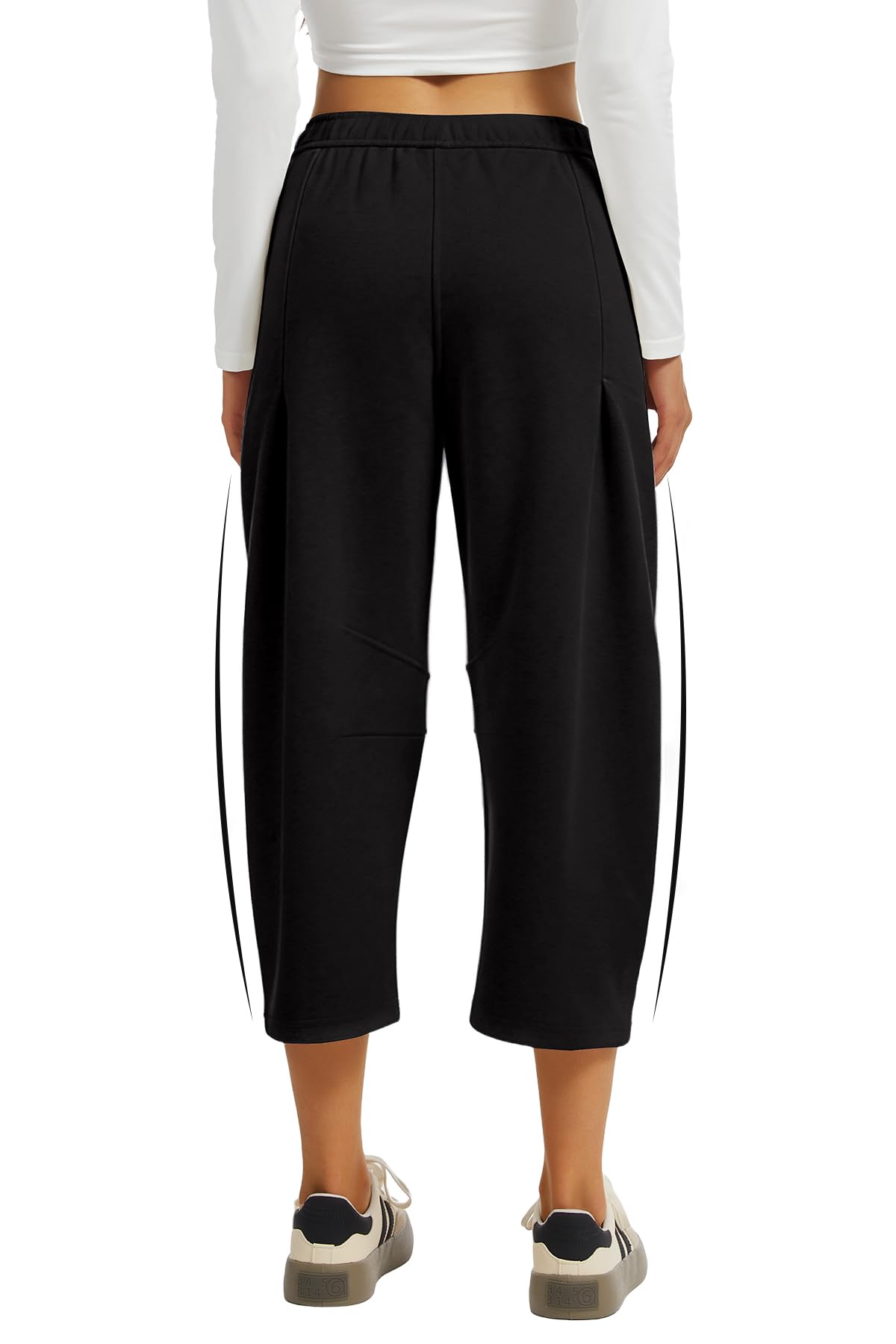 Leovqn Women's Barrel Cropped Sweatpants Drawstring Elastic Waisted Wide Leg Pants Casual Soft Baggy Capri Sweat Pants