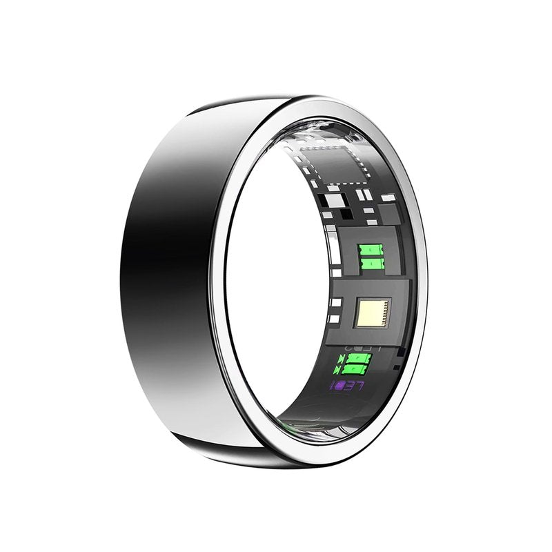Smart Ring - Silver - Size 9 - Health Tracker with Free Subscription, Gesture Beauty Photo & Brush Video, Fitness Sleep Heart Rate Blood Oxygen Tracking Ring with Charging Case, Gifts for Women & Men