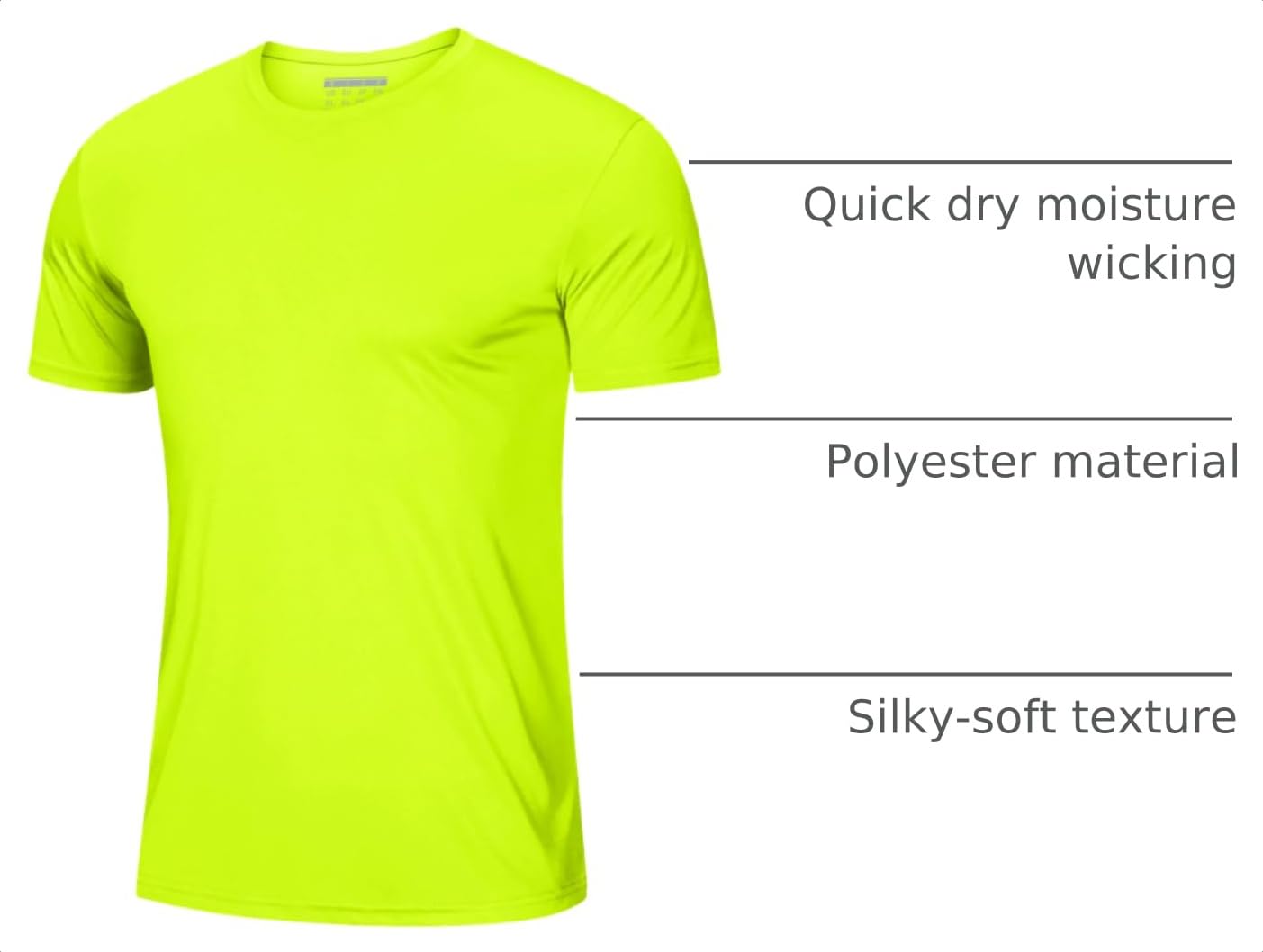 Short Sleeve Shirts for Men Sun Protection T-Shirts UPF 50+ Ultra Breathable Shirts Moisture Wicking Baselayer Casual Shirts Fluorescent Green