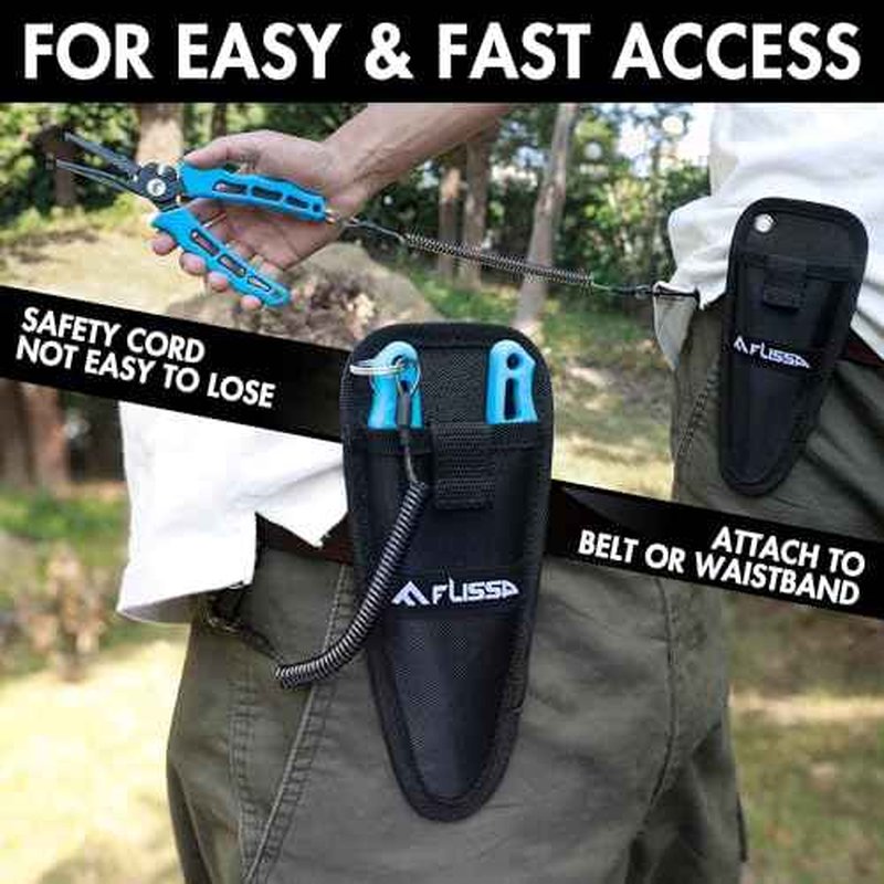 FLISSA 7-1/2 Inch Fishing Pliers, 420 Stainless Steel Fish Pliers, Corrosion Resistant Fishing Pliers Hook Remover, Split Ring Pliers for Fishing with Braid Cutters, Sheath and Lanyard