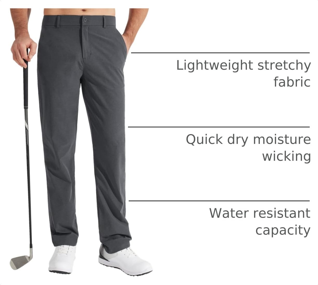 Libin Mens Golf Pants Stretch Work Dress Pants 30" Quick Dry Lightweight Business Casual Pant for Men Comfy Water Resistant, Iron Grey, 34W x 30L