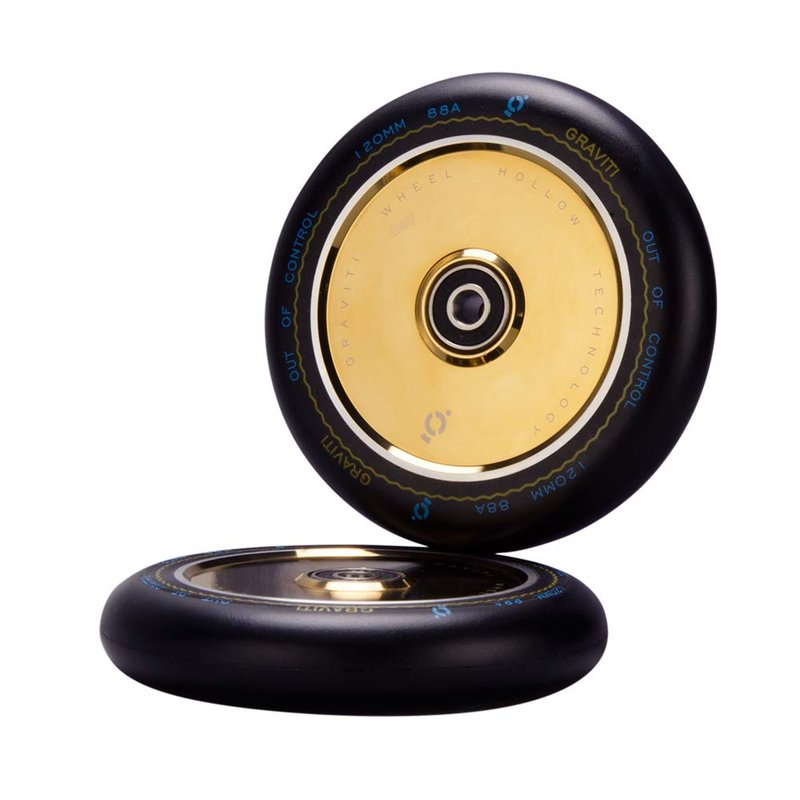 Graviti 1 Pair Pro Stunt Scooter Wheel 120mm Hollow Wheels with Abec 9 Bearings for MGP/Razor/Lucky/Envy/Vokul Scooter (2pcs) (Black PU Gold Core).