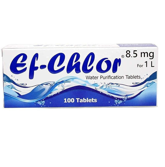 Ef-Chlor Water Purification Treatment (8.5 mg - 100 Tablets) - Portable Drinking Water Treatment Ideal for Emergencies, Survival, Travel, and Camping (White, 0.52 Gallons - 1 Tablet)