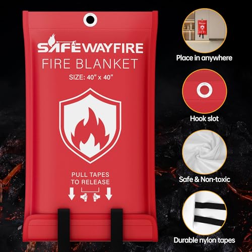 Safewayfire Emergency Fire Blanket - 2 Pack, 40'' x 40'' Fire Suppression Blanket for Kitchen, Fireproof Fiberglass Blanket for Home Safety, Swift Safe Fiberglass Fire Blankets