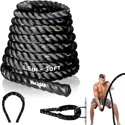 Yes4All unisex adult A. 1.5in - 30ft Battle Rope, Black/Yellow, A. US