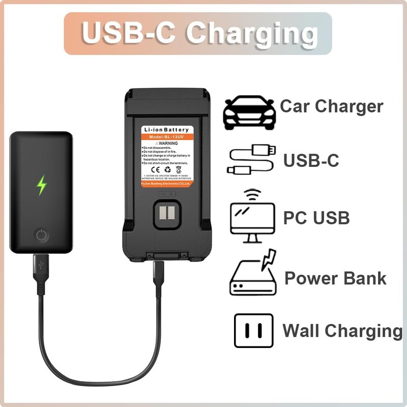 BAOFENG BL-13UV Original Battery USB-C Charging Enlarge Li-ion Battery Rechargeable DC7.4V for GM-15 Pro UV-13 Pro P15UV for TYT UV88 UV98