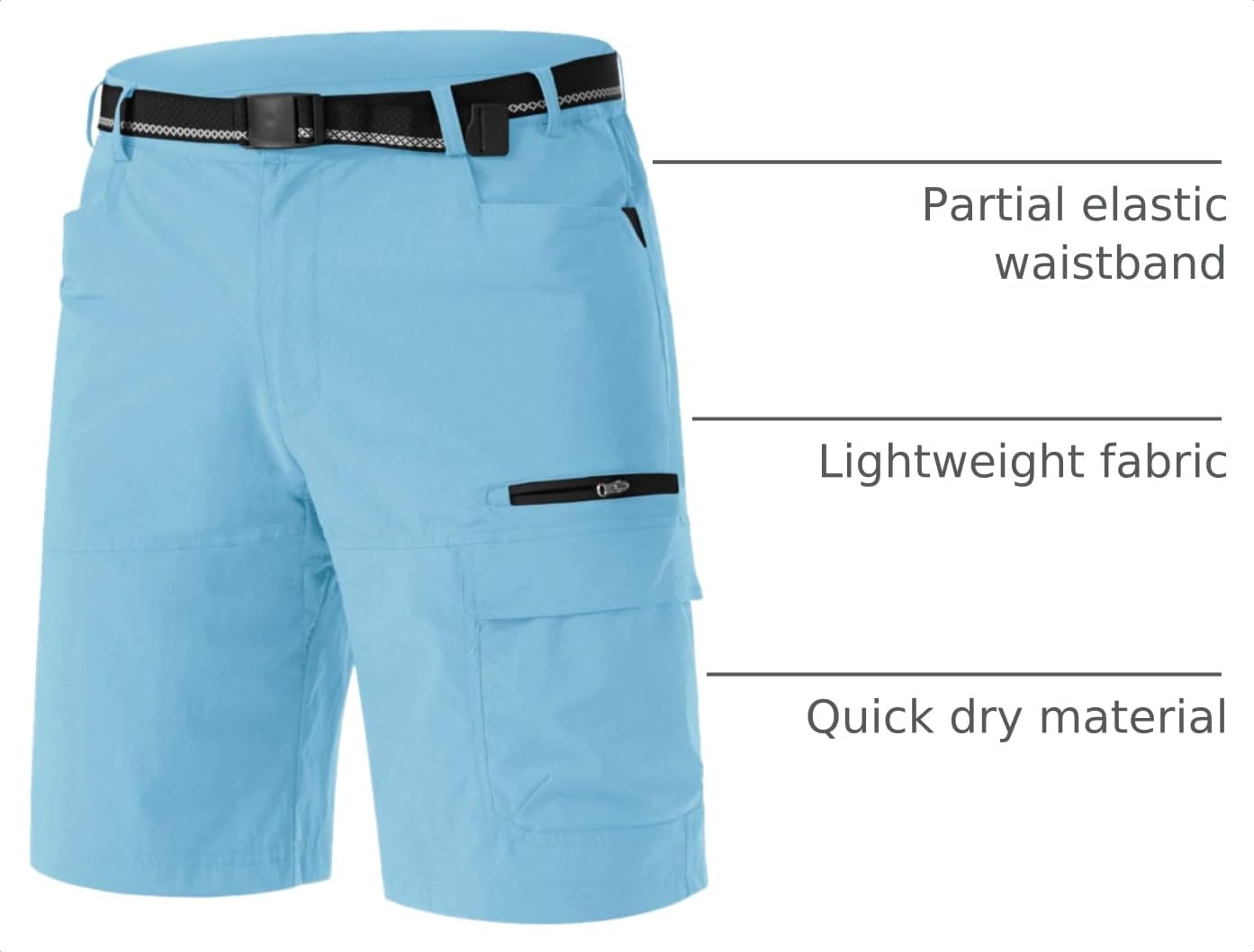 TACVASEN Mens 10" Hiking Shorts Golf Outdoor Lightweight Quick Dry Summer Casual Dress Fishing Shorts with Zipper Pockets Sky Blue 30