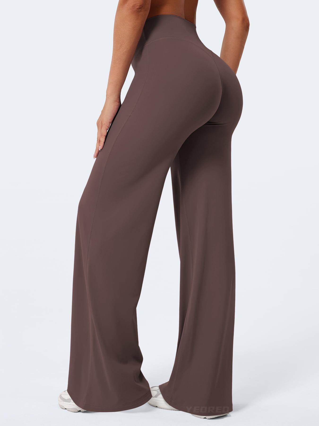 YEOREO Workout Leggings Womens No Front Seam Straight Leggings 33" High Waist Buttery Eddiy Gym Yoga Pants Plum Brown M