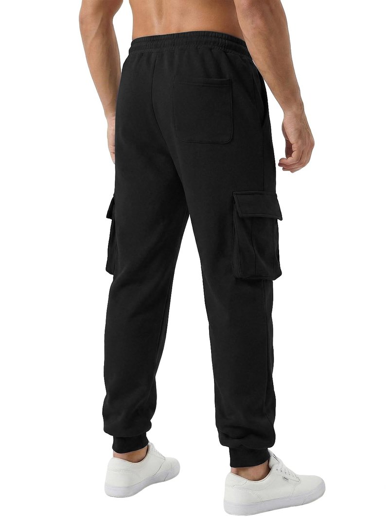 PIDO YOGA Men's Cargo Sweatpants Fleece Casual Jogging Hiking Pants Baggy Sweat Pants for Men Running Athletic Workout with Pockets,Black