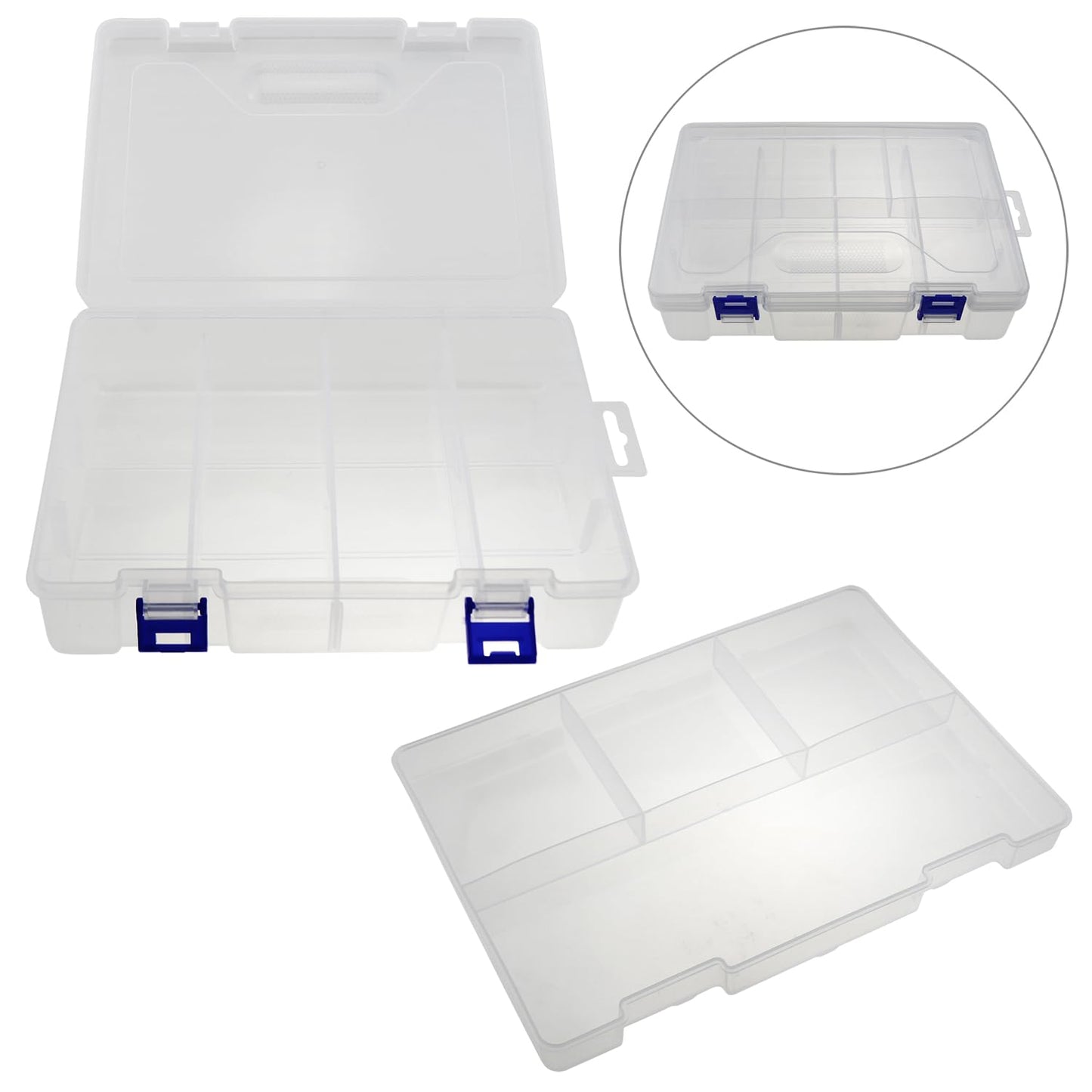 LUORNG 9x6x2.3inch PP Plastic Divided Storage Container Transparent Fishing Gear Box Organiser Waterproof Compartment Organiser DIY Craft Organiser