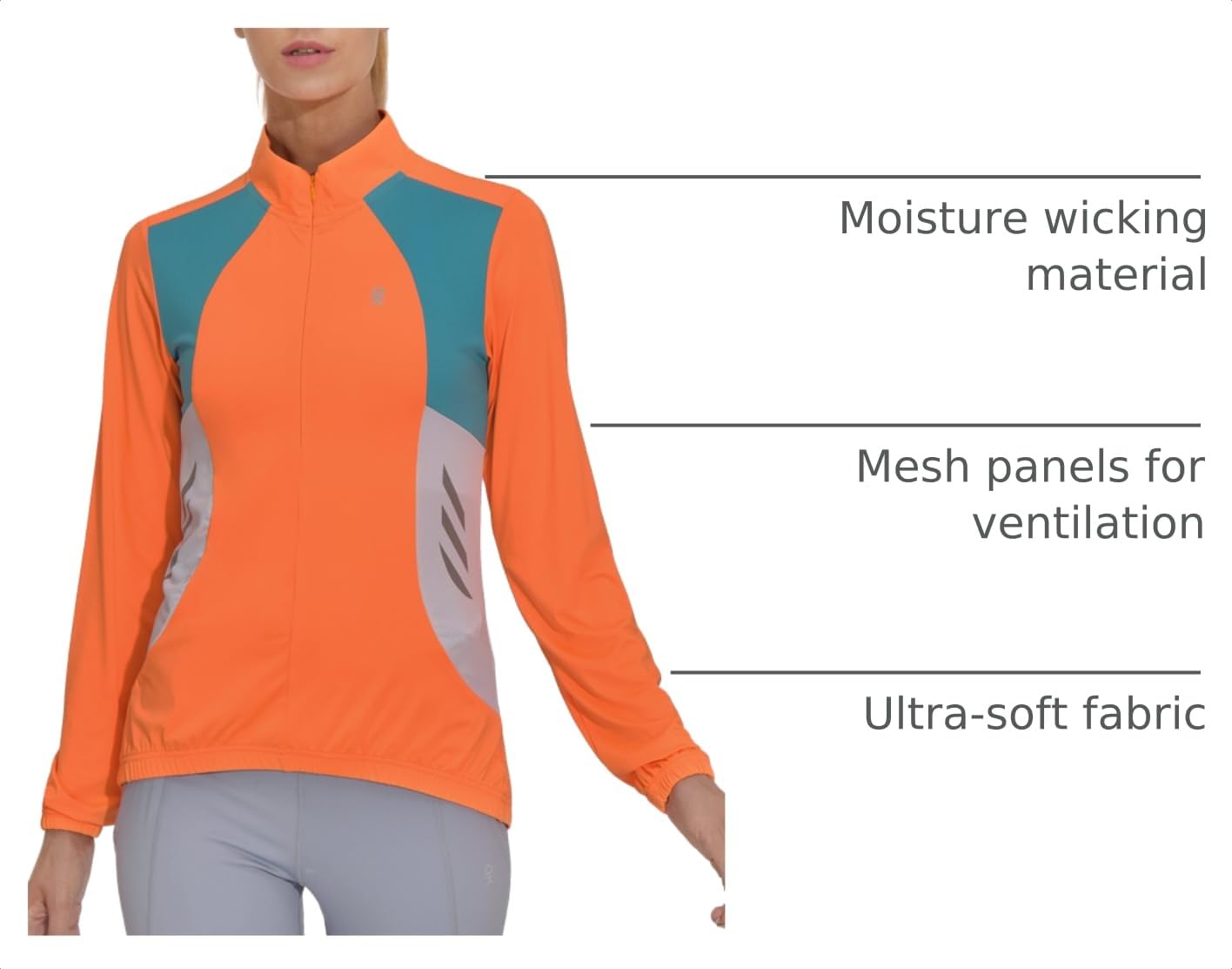 Little Donkey Andy Women's Half Zip Cycling Jerseys Long Sleeve Bike Shirts Running Hiking Orange M