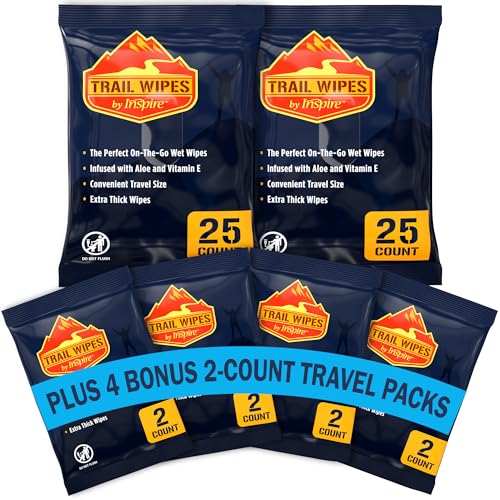 Inspire Trail Wipes | Camping Wipes Body Wipes Adults | Biodegradable Wipes For Camping, Travel, Gym With Aloe And Vitamin E | No Rinse Bathing Shower Wipes Women Or Men (50 Count (2 Packs Of 25))