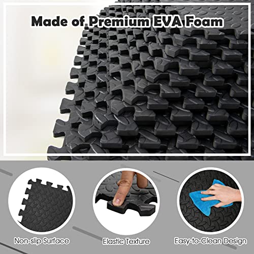 Tangkula 48 Tiles Exercise Flooring Mats with Border, Non-Slip EVA Foam Protective Mats, Elastic Puzzle Play Mats, 1/2" Interlocking floor Mats for Home Gym, Fitness Room, Workshop Equipment(Black)