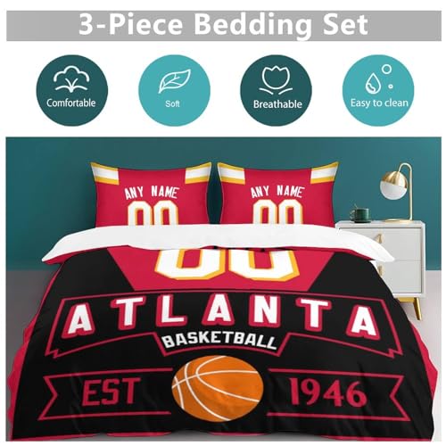 Custom Basketball Comforter Set,3 Piece(1 Comforter+2 Pillowcase)Comforter Set,Quilt Bedding Set for Basketball Fans,Personalized Name Number,Soft and Lightweight,Sports Basketball Bedroom Decor