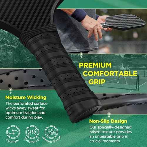 Carbon Fiber Pickleball Paddles, Anti-Slip Sweat-Absorbing Cushion Comfort Grip, 2 Paddles & 4 X-40 USAPA Standard Outdoor Pickleball (USAPA Approved for Tournament Play), 2 Grip Tapes, 1 Carry Bag